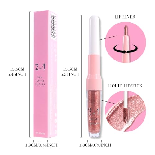Image of Rose Gold Metallic Lip Liner and Lipstick Combo Lip Gloss Tints Stain Set Makeup for Women Long Lasting Waterproof 24, Light Pink Metallic Glitter Shimmer Iridescent Liquid Lipstick lippies Lip Gloss