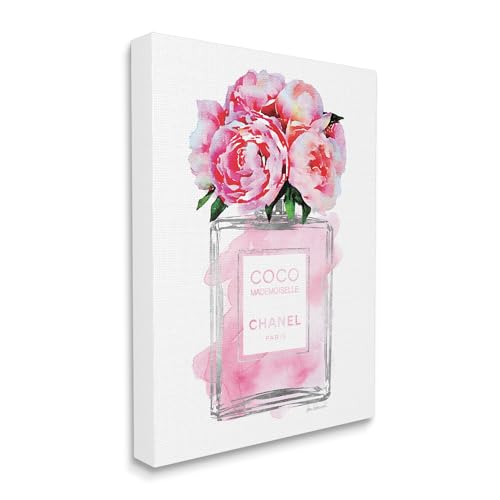 Image of Stupell Industries Glam Perfume Bottle V2 Flower Silver Pink Peony Stretched Canvas Wall Art, Proudly Made in USA | Stupell Industries | 16 x 20 Inches, Easy to Hang and Sturdy, Made in USA, by Amanda Greenwood
