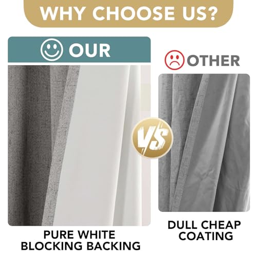 Image of H.VERSAILTEX Primitive Linen Curtains 100% Blackout Curtain Drapes Burlap Curtains with White Thermal Insulated Liner, Grommet Top Drapes Living Room /Bedroom (2 Panels, 42 x 45 Inch, Dove Gray)