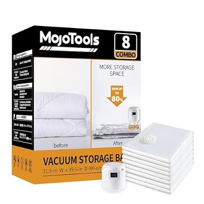 MoJoTools Vacuum Storage Bags with Electric Pump,8 Extra Large Jumbo storage Space Saver Bags (40x31 Inch) for Bedding,Comforters,Blankets,Clothing,Pillows,Jackets,Coats,Vacuum Seal Bags for clothing