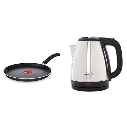 Pigeon by Stovekraft Special Non-Stick Aluminium Flat Tawa, 280mm, Black & Amaze Plus 1.5 Litre Electric Kettle, Black Combo