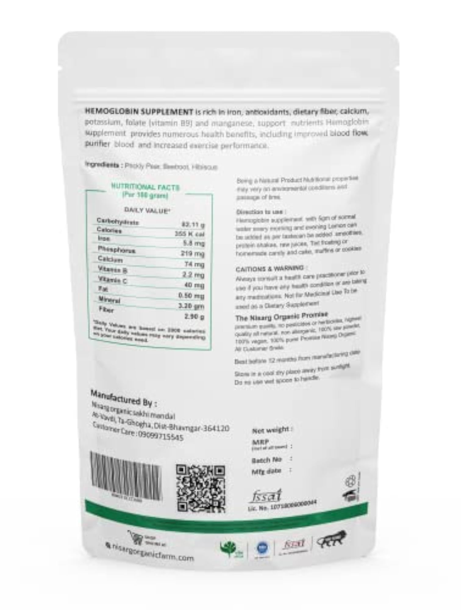 Nisarg Organic Hemoglobin Powder, 100g