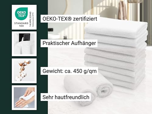 ZOLLNER 10er Set Seiftücher in 30x30 cm - saugstarke und Flauschige Waschlappen aus Baumwolle - waschbar bis 95°C - mit praktischem Aufhänger - in weiß - Hotelqualität