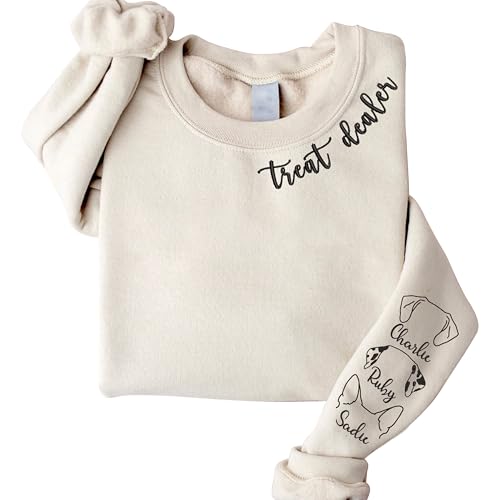 UrbanNEST Custom Embroidered Treat Dealer Sweatshirt – Personalized Dog Mom Gifts, Funny Dog Mom Sweatshirt, Pet Lover Gifts, Custom Pet Owner Crewneck, Unique Gift for Treat Dealer