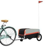 Homgoday Fahrradanhänger Lastenanhänger Anhänger Transportanhänger Transportwagen Anhänger für Fahrrad Schwarz und Orange 30 kg Eisen 122 x 53 x 53 cm – Ansicht 2
