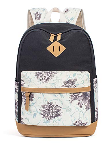 Leaper Floral School Backpack College Bookbags Shoulder Bag Satchel Black #TOP1