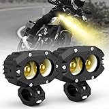 POLARPRA Motorcycle LED Driving Fog Lights, 4Inch 90W LED Amber Yellow Spot Beam 9000LM Led Motorcycle Auxiliary Lights with Mounting Bracket Compatible with Jeep ATV UTV SUV Trucks Boat - 2Pack