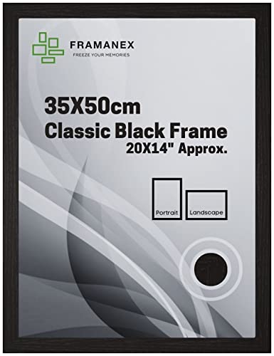 FRAMANEX Classic Picture Poster Frame, 35 X 50cm Black Wood Finish, Portrait/Landscape Rectangle 20 X 14 inches