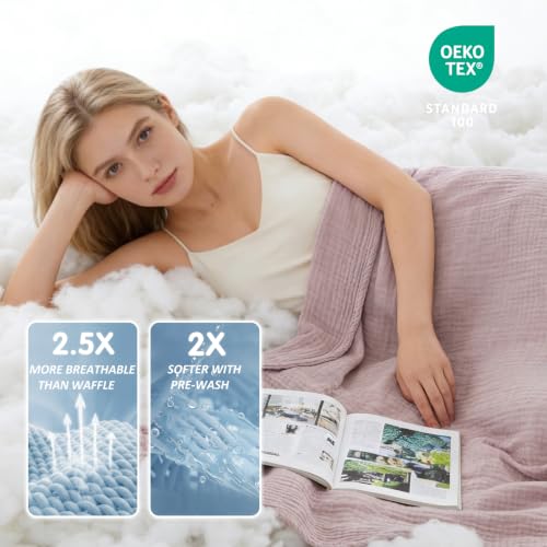 Image of EMME Muslin Cotton Blanket Adults Heather Dusty Pink Queen 90 inchx90 inch