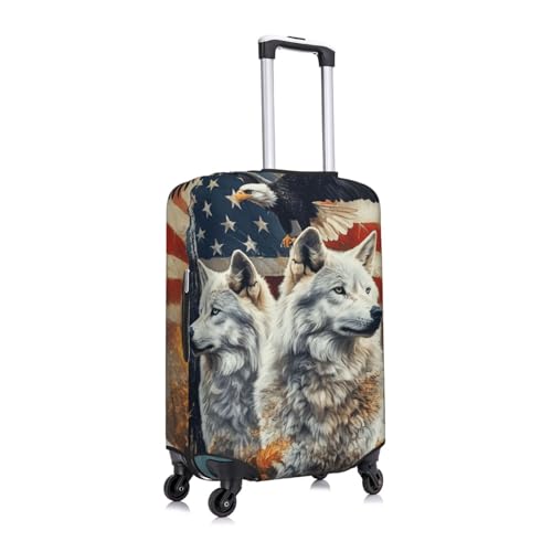 American Flag Wolf Print Travel Luggage Cover Elastic Baggage Protector Fits 29-32 Inch Luggage3