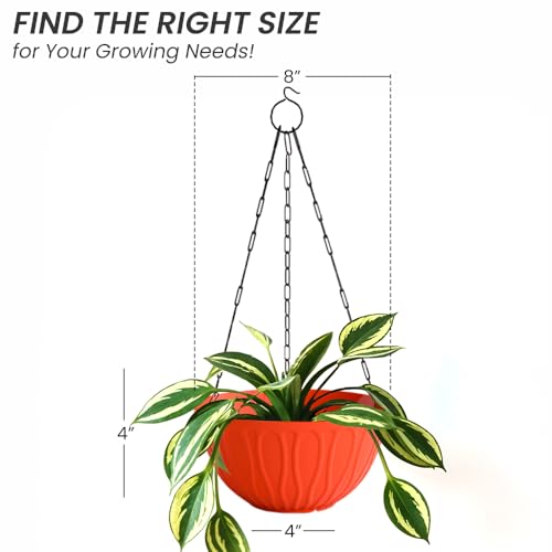 Image of YUCCABE ITALIA SHERA Hanging Wave 8 Inch Plastic Flower Pot for Plant Pack of 3 Pcs Round Shape Hanging Pot for Balcony Railing Planters for Indoor and Outdoor Garden (Red)