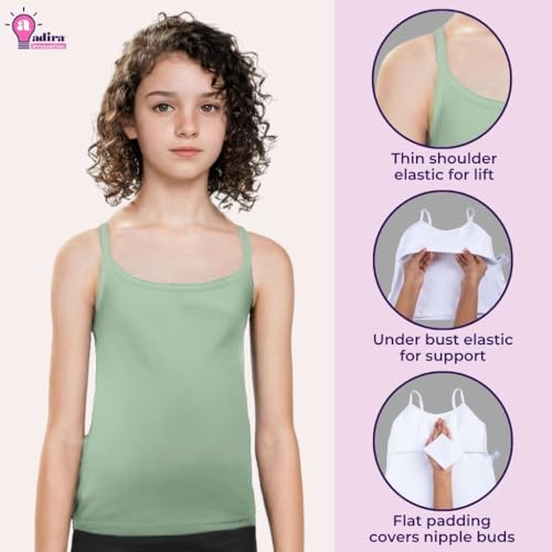 Image of Adira | Camisole for Girls 13-14 Years | Flat Padded Innerwear Vest | Cami for Puberty | Overs Nipples & Gives Confidence at School | Soft, Stretchy Cotton | Pack of 2