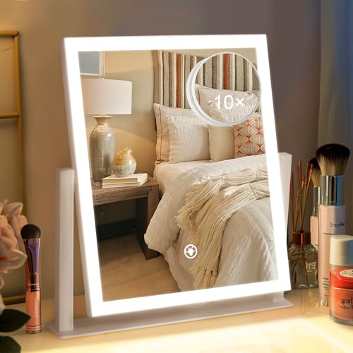 Hycfyjr Espejo De Maquillaje Con Iluminación, Regulable Con Luz, Rotación De 360 , Espejo De Mesa Con 10 Aumentos, 3 Modos De Color, Espejo De Maquillaje Blanco Hycfyjr Espejo De Maquillaje Con Iluminación, Regulable Con Luz, Rotación De 360 , Espejo De Mesa Con 10 Aumentos, 3 Modos De Color, Espejo De Maquillaje Blanco