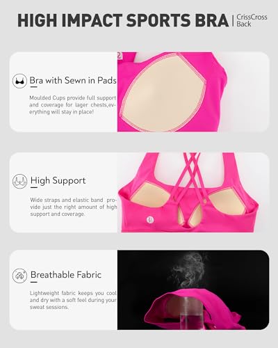Image of RUNNING GIRL Sports Bras for Women High Support,Criss-Cross Back Strappy Bra Moulded Cup High Impact Workout Crop Tops