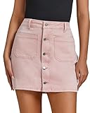 luvamia Jean Skirts for Women Denim High Waisted Trendy Stretchy Mini Button Front Short Pencil Skirt with Patch Pockets Candy Pink Size Medium Fits US 8-10
