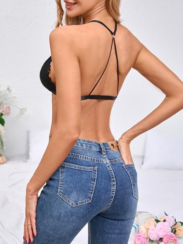 MakeMeChic Lace Bralettes for Women Sexy Bras Sheer Deep V Front Closure Bra2