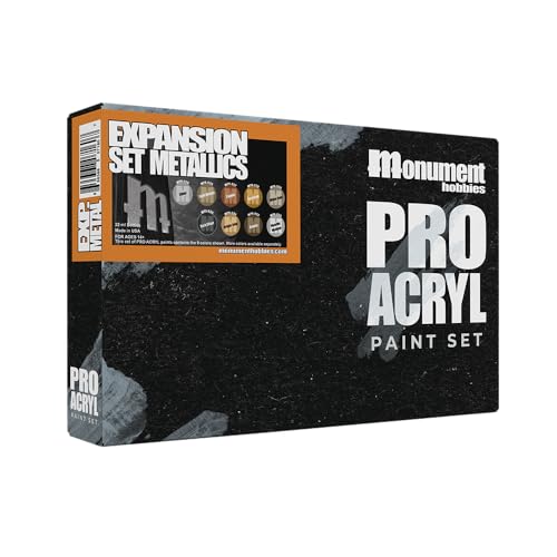Monument Hobbies PRO Acryl 22ml Acrylic Paint Set - Miniature Paint for Wargames - Non Toxic Acrylic Paint Compatible with Both Brush and Airbrush Painting Techniques - Metallic Set