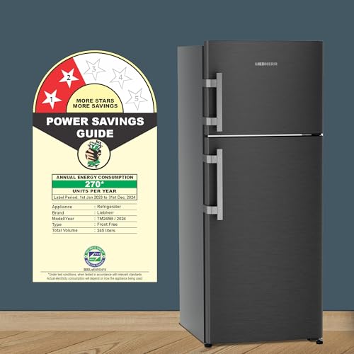 Image of Liebherr 245L 2 Star inverter, Hot to Cool, Lever Handle, Frost Free Double Door Refrigerator, 20 Years Warranty on Compressor, Freezer 51 L, Vegetable Organiser, Black steel (2024 Model)
