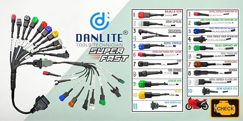 DANLITE TOOLS TECHNICIAN V519 OBD-II Scanner with BS6 BS7 Bike Scanning 21 Coplar Cableb Hero Suzuki Yamaha KTM with ELM 327 Dual Scanner Kit OBD-II Diagnostic Tools [New Update Bikes]