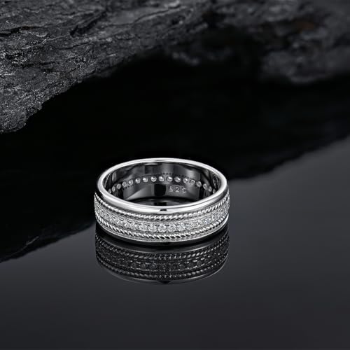 Mens Wedding Ring 925 Sterling Silver Rings for Men Wedding Band Cut CZ Engagement Promise Ring for Him Size7-124