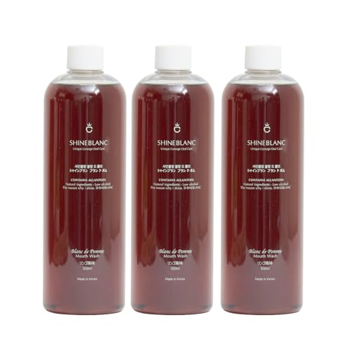 ブラン ド ポム(Blanc de Pomme)オーガニック マウスウォッシュ リンゴ風味 おいしい口 臭ケア ホワイトニング ノンアルコール 低刺激 子供口臭 天然成分98％ 歯科医ボトル500ml (りんご3本セット)