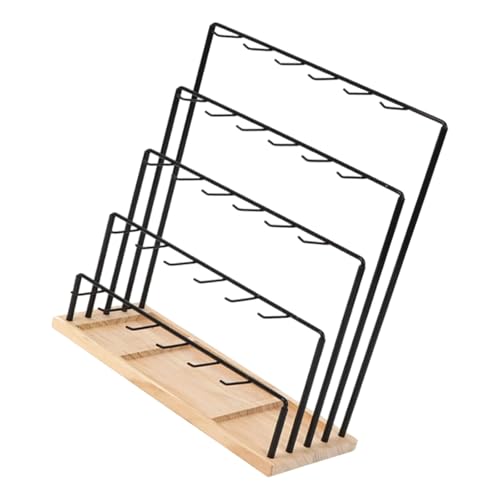 Questo espositore per orecchini a 6 livelli e 30 ganci presenta un design a scala staccabile e una base in legno, offrendo uno spazio organizzato per gioielli mentre lo spazio sul piano di lavoro per presentazioni in stile boutique.
