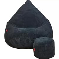 Slevobox Pouf Poire avec Repose-Pieds Noir 95x95x120cm - Pouf Geant XXL avec Remplissage - Velours Doux et Élé