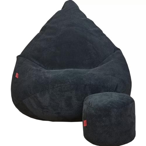 Slevobox Pouf Poire avec Repose-Pieds Noir 80x80x110cm - Pouf Poire Enfant avec Remplissage - Velours Doux et Élégant - Bean Bag pour Chambre et Salon - Fauteuil Confortable pour Chambre Enfant