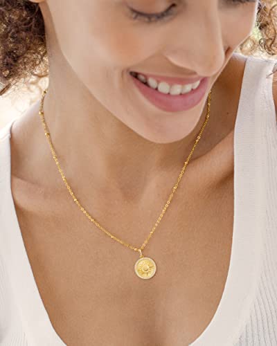 Cde 14K Gold Plated Sun Coin Pendant Necklace For Women 925 Sterling Silver With Birthstone Zirconia, Birthday Anniversary Jewelry Gift For Women Girlfriend Mom Daughter Her #TOP1