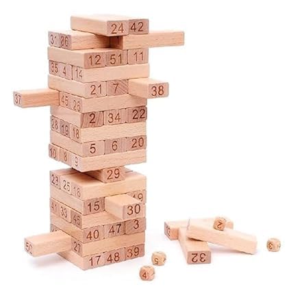HINATI - Wooden Brown Building Blocks Educational Game Toy 54+1 Pcs for Adult/Wooden Blocks Stacking Game Maths/Tumbling Tower Game (27x7.5x7.5, Multicolor) (Medium) (B0CRYT819H) Amazon Price History, Amazon Price Tracker