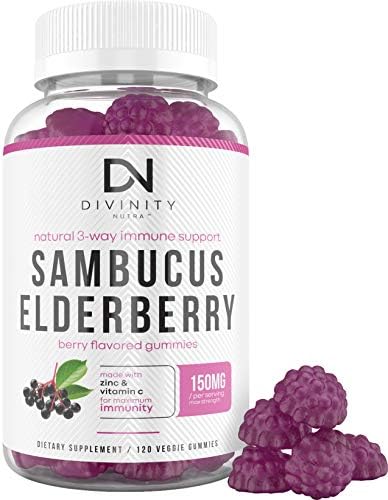 Sambucus Black Elderberry Gummies with Zinc and Vitamin C - Herbal Supplement for Immunity - Max Strength Antioxidant and Immune Support for Adults and Kids - 120 Gummies (2 Month Supply)