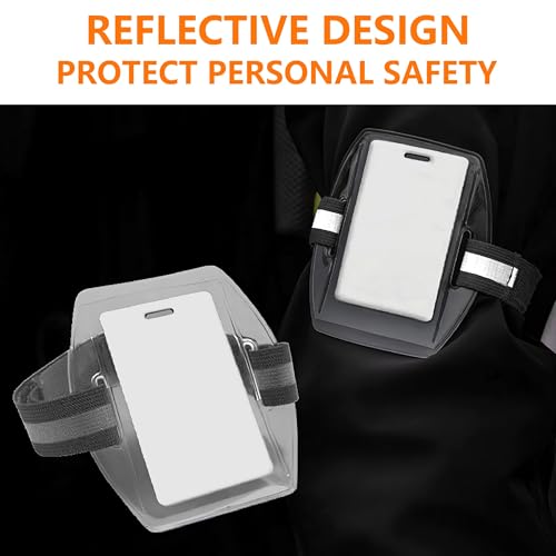 YHNTGB 5 Pcs Arm Badge Holder Armband ID Card Badge Holder Wrist Card Holder High Visibility PVC ID Badge Holder with Reflective Stripe Adjustable Strap for Ski Pass Work Pass,Black