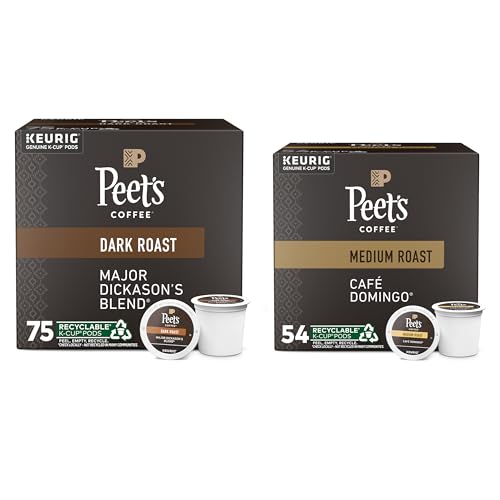 Peet's Coffee, Medium and Dark Roast Keurig K-Cup Pods Bundle - Café Domingo 54 Count and Major Dickason's Blend 75 Count