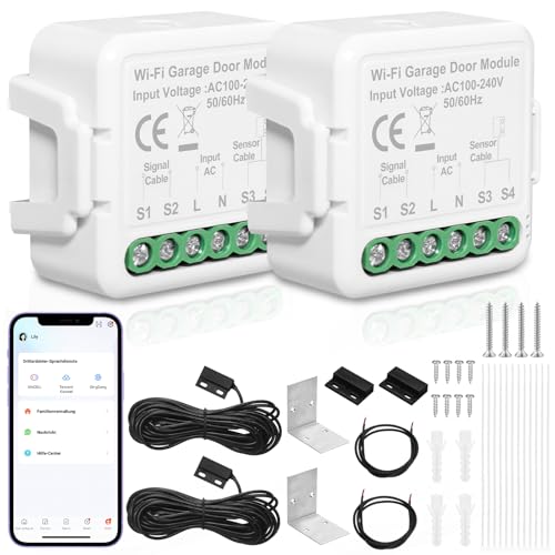 Apriporta WiFi garage door opener, SOARFLY apertura cancello wifi compatibile con Alexa, Google Assistant,apricancello wifi controllo Tuya App, nessun hub richiesto, 2.4 GHz (1, Bianco)