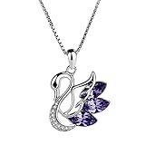 WSKFLY Swan Pendant Necklace for Women, 14K White Gold Plated Colorful Marquise Cubic Zirconia Delic