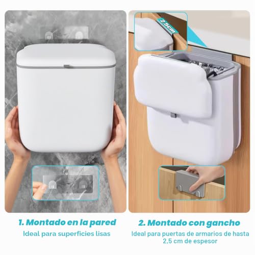 Miniatura 5 de Kenpojo Colgante Cubo De Basura Cocina, Plegable Cubos De Basura 10l Impermeable Con Tapa, Pp Tpa, Papelera Cocina Bajo El Fregadero Para Camping, Coche, Caravana, Baño, Oficina, Dormitorio, Armario