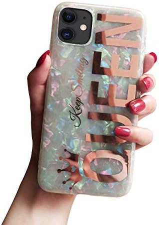 KITATA Glitter Sparkling iPhone 11 Case for Women Girls Rose Gold Queen Print Girly Design, Soft TPU Silicone Hybrid Protective Sparkle Slim Cover Pearly-Lustre Shell Colorful Iridescent Cute