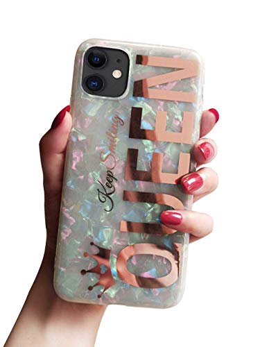 Kitata Glitter Sparkling Iphone 11 Case For Women Girls Rose Gold Queen Print Girly Design, Soft Tpu Silicone Hybrid Protective Sparkle Slim Cover Pearly-Lustre Shell Colorful Iridescent Cute #TOP26