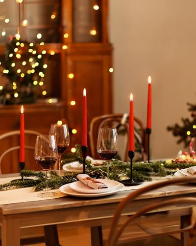 Image of Stmarry Red Real Wax LED Flameless Taper Candles with Remote and Timer, 9.65 Inch Flameless Candlesticks, Dripless Battery Operated Candles with 3D Flickering Flame - Set of 6