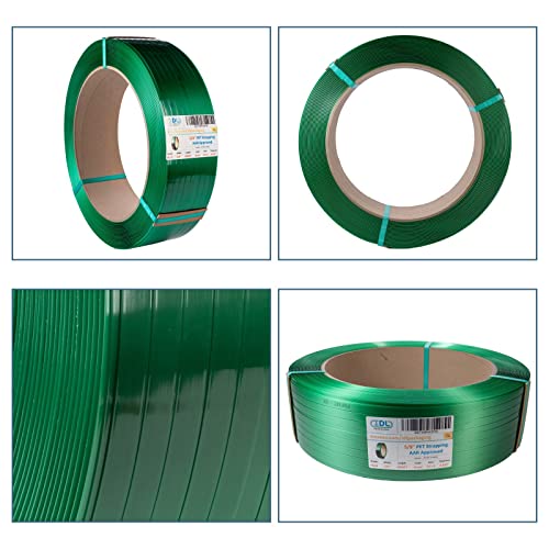 Idl Packaging 5/8" X .035" X 4000' Polyester (Pet) Strapping Roll Of 16" X 6" Core Size, 1400 Lbs Break Strength, Green - Uv, Water, And Rust Resistance - Affordable And Lightweight Poly Strapping #TOP5