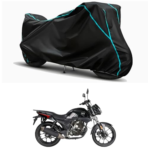 Image of Waterproof Bike Body Cover Compatible for | Aftek Turbo TR-170 | Taffeta Fabric, Sky Piping Design, Bottom Elastic Fit | Dustproof, Sun UV & Rain Protection for All Weather.