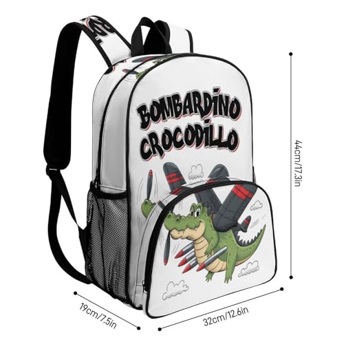 Bombardiro-Crocodilo Merch Large Travel Backpack Italian-Brainrot Meme Waterproof Lightweight Daypack White 44x32x19cm2