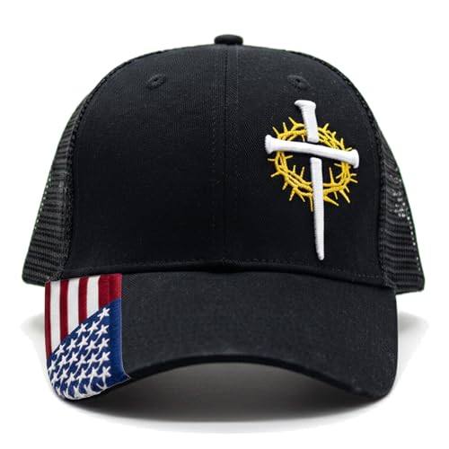 Christian Hats for Men Faith Baseball Cap for Dad Husband Grandpa Church Bible Study Daily Wear Easter Christmas Fathers Day Cross Hats for Men Jesus Hat (Embroidery US Alpha One Size Black)