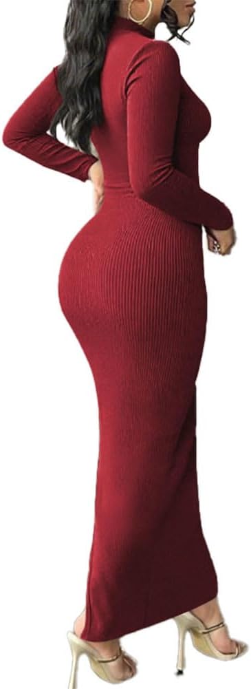 Nimsruc Women Bodycon Maxi Dress Long Sleeve Casual Long Dresses - Image 3