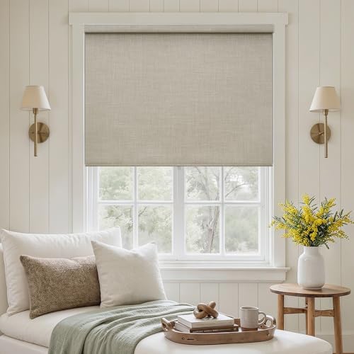 Oatmeal 100% Blackout Roller Shades for Window Room Darkening Thermal Insulated UV Protection Cordless Free-Stop Beige Window Blinds for Bedroom Home Office Door Protect Privacy 62" W x 72" H