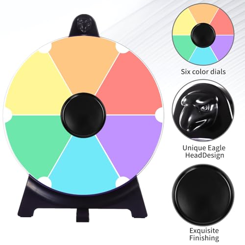 Hooomyai Tabletop Spinning Prize Wheel 12 Inch Tabletop Spin Wheel for Prizes with Stand, 6 Color Slots, Erasable Surface for Trade Show Carnival Party Fortune Game - Thumbnail 4