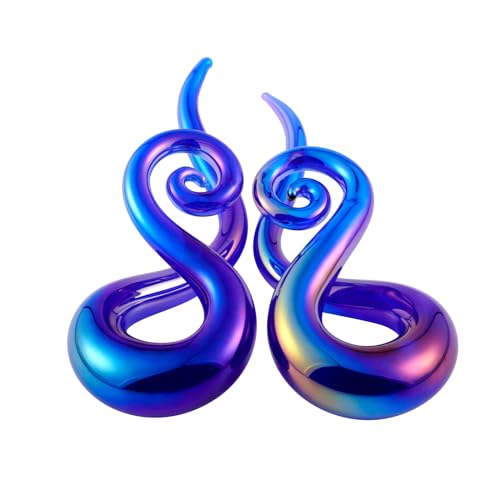 Qmcandy 2pcs Glass Splatter Spiral Ear Tapers Hanger Gauges Piercing Gauges for Ear 0g, Purple