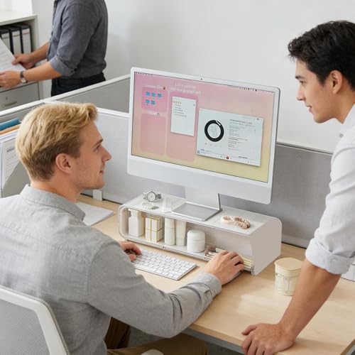 Support surélevé pour écran PC blanc meuble ergonomique antidérapant imprimante bureau - 3