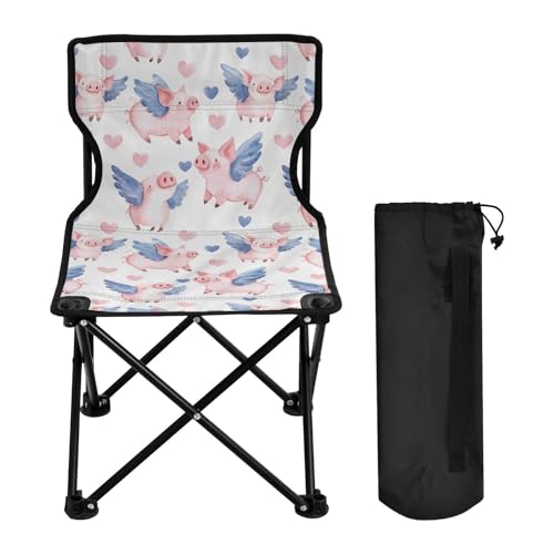 Gredecor Silla de Playa Plegable, Silla Pequeña de Camping, Ligera para Exterior, Rosa con Corazones de Cerdito