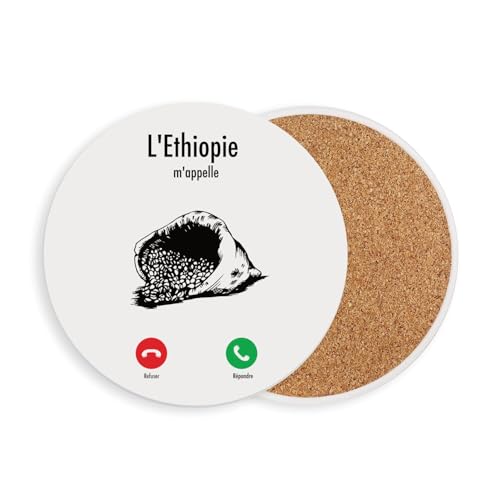 sous Verre Ronds en céramique - L'Ethiopie m'appelle Café Culture Voyage - 1 unité (108 x 108 mm)